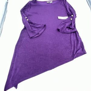Chicos Asymmetrical Top 3/4 Sleeve Purple Size 2/L NWT Acetate